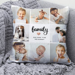Simple and Chic | Family Heart Photo Collage Throw Pillow<br><div class="desc">This chic black and white pillow features a photo grid with eight of your personal photos, and trendy modern script typography that says "family". There is also an elegant little heart with a faux rose gold look. A simple, minimalist yet absolutely stylish gift for your family any time you want...</div>