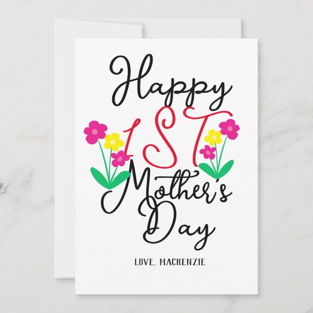 Simple and Chic | Floral first Mother Days Gift  Holiday Card (Front)