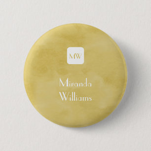 Simple and Chic Goldenrod Yellow Monogram and Name 2 Inch Round Button