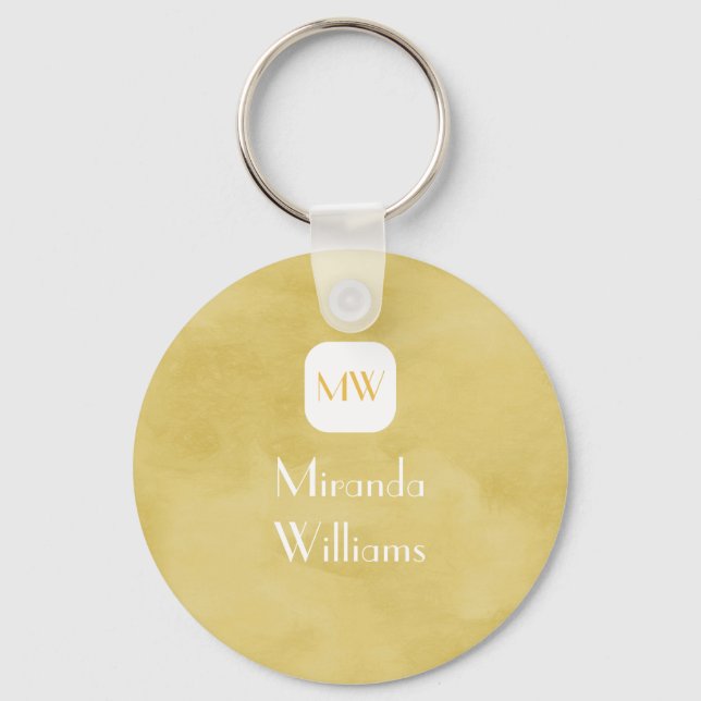 Simple and Chic Goldenrod Yellow Monogram and Name Keychain (Front)