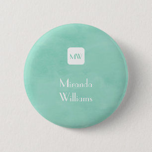 Simple and Chic Mint Green Monogram With Name 2 Inch Round Button