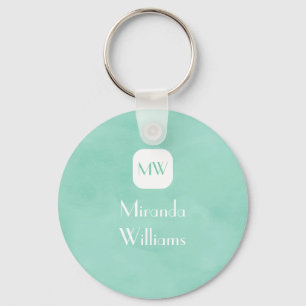 Simple and Chic Mint Green Monogram With Name Keychain