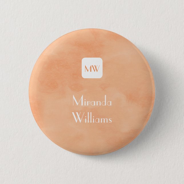 Simple and Chic Peach Orange Monogram With Name 2 Inch Round Button (Front)
