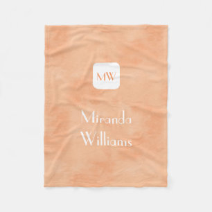 Simple and Chic Peach Orange Monogram With Name Fleece Blanket