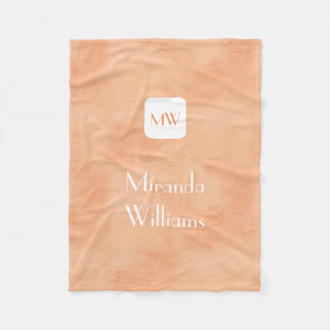 Simple and Chic Peach Orange Monogram With Name Fleece Blanket (Front)