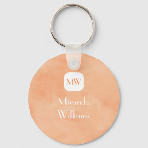 Simple and Chic Peach Orange Monogram With Name Keychain