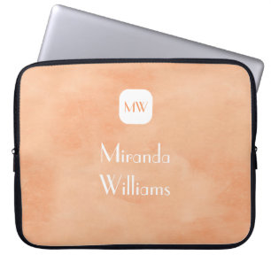 Simple and Chic Peach Orange Monogram With Name Laptop Sleeve