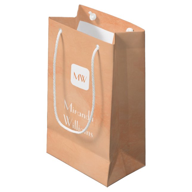 Simple and Chic Peach Orange Monogram With Name Small Gift Bag (Front Angled)