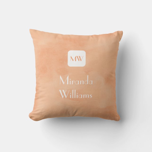 Simple and Chic Peach Orange Monogram With Name Throw Pillow (Front)