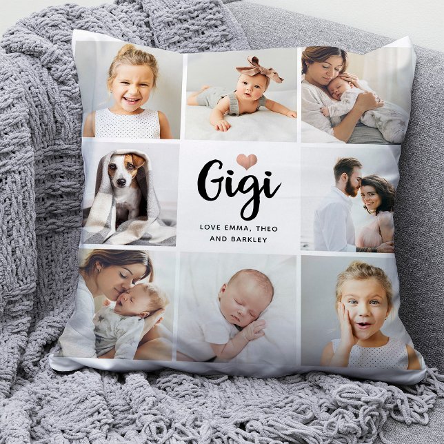 Simple and Chic | Photo Collage and Heart for Gigi Throw Pillow (Creator Uploaded)