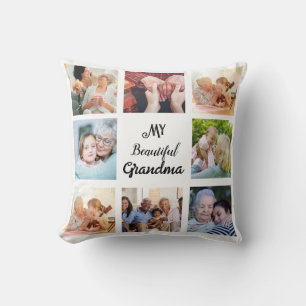 Simple and Chic Photo Collage for Grandma Throw Pillow