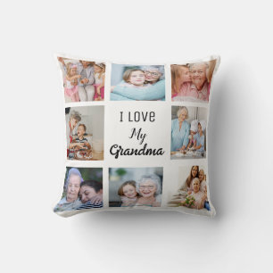 Simple and Chic Photo Collage for Grandma Throw Pillow