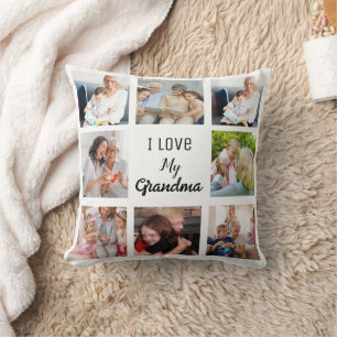 Simple and Chic Photo Collage for Grandma Throw Pillow