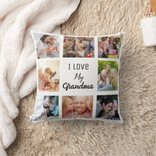Simple and Chic Photo Collage for Grandma Throw Pillow
