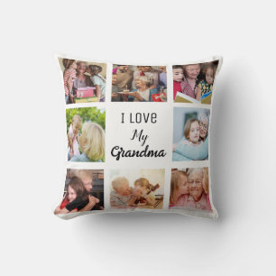 Simple and Chic Photo Collage for Grandma Throw Pillow