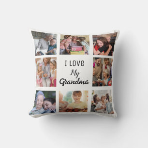 Simple and Chic Photo Collage for Grandma Throw Pillow