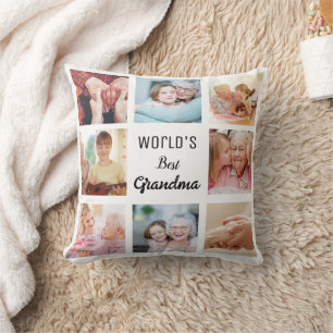 Simple and Chic Photo Collage for Grandma Throw Pillow
