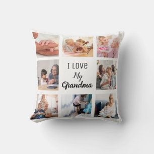 Simple and Chic Photo Collage for Grandma Throw Pillow