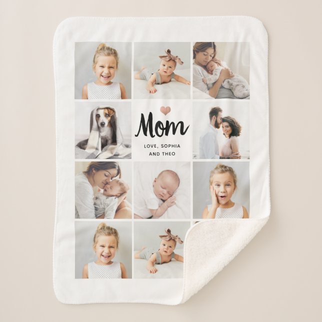 Simple and Chic | Photo Collage for Mom with Heart Sherpa Blanket (Front)