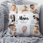 Simple and Chic | Photo Collage for Mom with Heart Throw Pillow<br><div class="desc">This chic black and white pillow features a photo grid with eight of your personal photos, and trendy modern script typography that says "mom". There is also an elegant little heart with a faux rose gold look. A simple, minimalist yet absolutely stylish gift for your mother on Mother's Day or...</div>