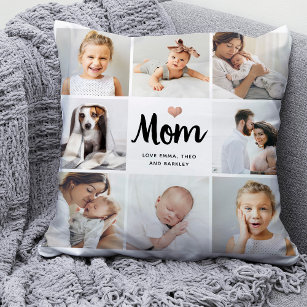Simple and Chic   Photo Collage for Mom with Heart Throw Pillow