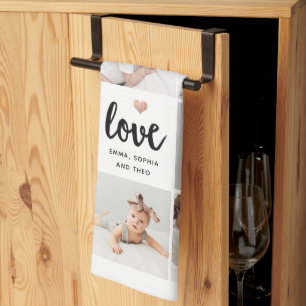 Simple and Chic Photo Collage Love with Heart Kitchen Towel