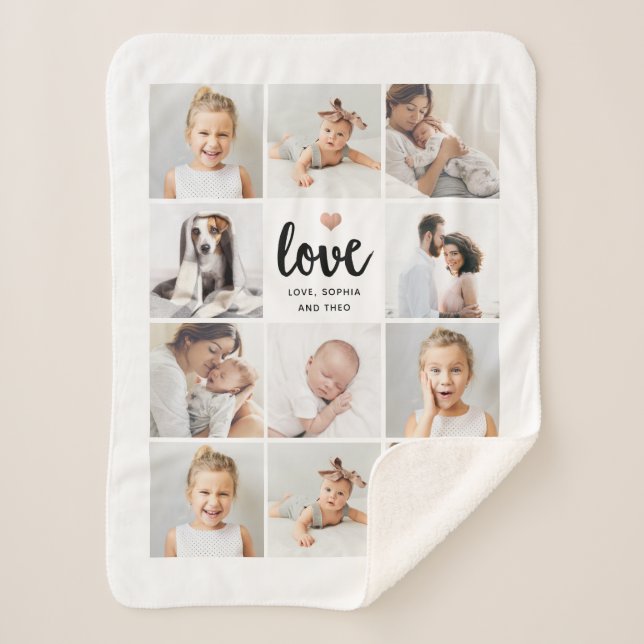 Simple and Chic Photo Collage | Love with Heart Sherpa Blanket (Front)