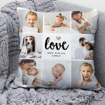 Simple and Chic Photo Collage | Love with Heart Throw Pillow<br><div class="desc">This chic black and white pillow features a photo grid with eight of your personal photos, and trendy modern script typography that says "love". There is also an elegant little heart with a faux rose gold look. A simple, minimalist yet absolutely stylish gift for your mother, spouse, or any family...</div>