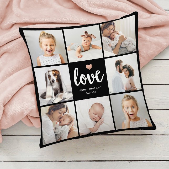 Simple and Chic Photo Collage | Love with Heart Throw Pillow (Creator Uploaded)
