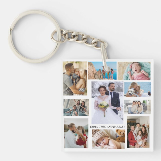 Simple and Chic Photo Collage | Wedding and family Keychain (Front)