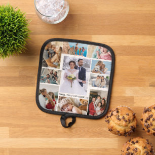 Simple and Chic Photo Collage Wedding and family Pot Holder