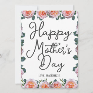Simple and Chic   Pink Floral Mother Days Gift  Holiday Card
