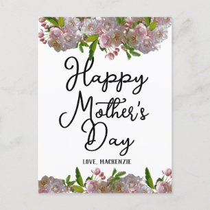 Simple and Chic   Pink Floral Mother Days Gift  Holiday Postcard