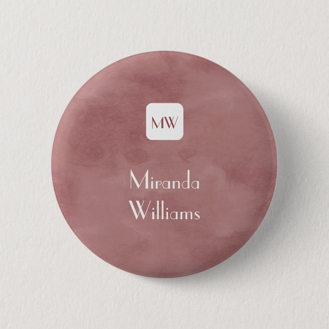 Simple and Chic Rosy Brown Monogram With Name 2 Inch Round Button (Front)