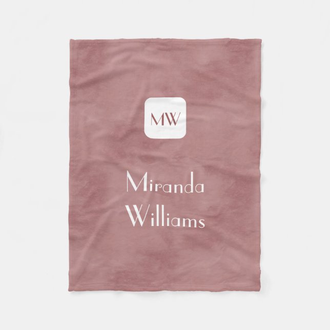 Simple and Chic Rosy Brown Monogram With Name Fleece Blanket (Front)