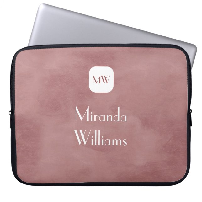 Simple and Chic Rosy Brown Monogram With Name Laptop Sleeve (Front)