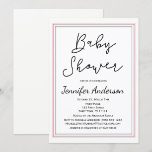 Simple and Clean Pink White Black Baby Shower Invitation