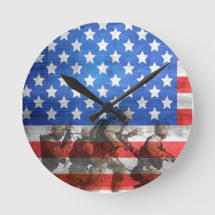 Simple and Colourful Soldiers and American Flag Round Clock