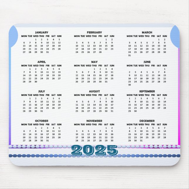 Simple and Cute Calendar 2025 Mousepad (Front)