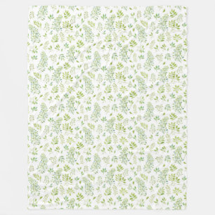 Simple and cute green leaves watercolor pattern fleece blanket