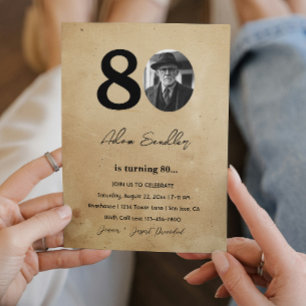 Simple and elegant 80th Birthday Party Rustic Invitation