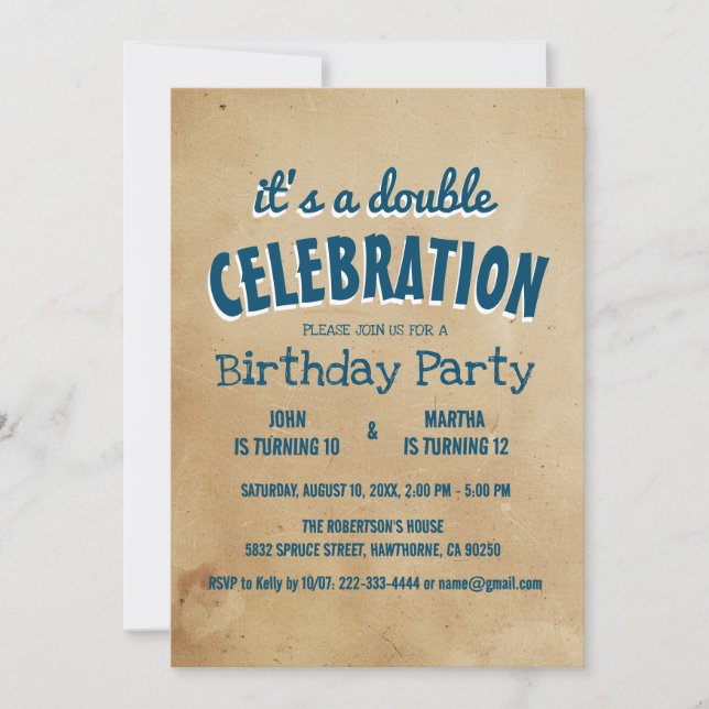 Simple and Elegant Beige Double Birthday Party Invitation (Front)
