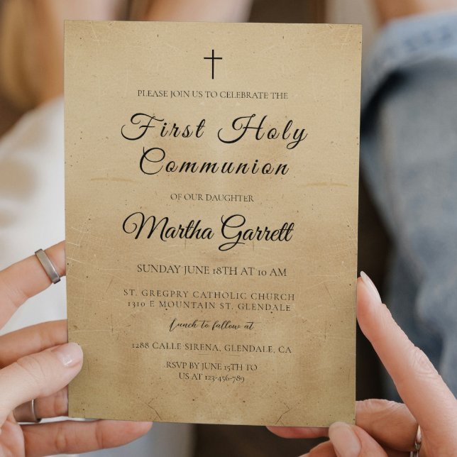 Simple and Elegant Beige First Holy Communion Invitation (Creator Uploaded)