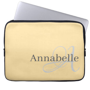 Simple and Elegant Beige monogram and name Laptop Sleeve