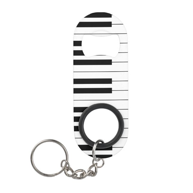 Simple and Elegant Black and White Piano Keyboard Keychain Bottle Opener (Front)