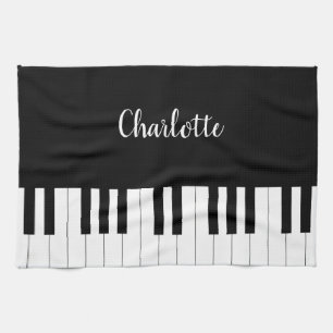 Simple and Elegant Black and White Piano Keyboard Kitchen Towel