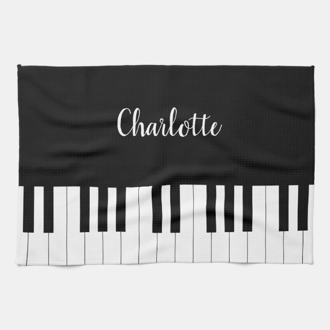 Simple and Elegant Black and White Piano Keyboard Kitchen Towel (Horizontal)