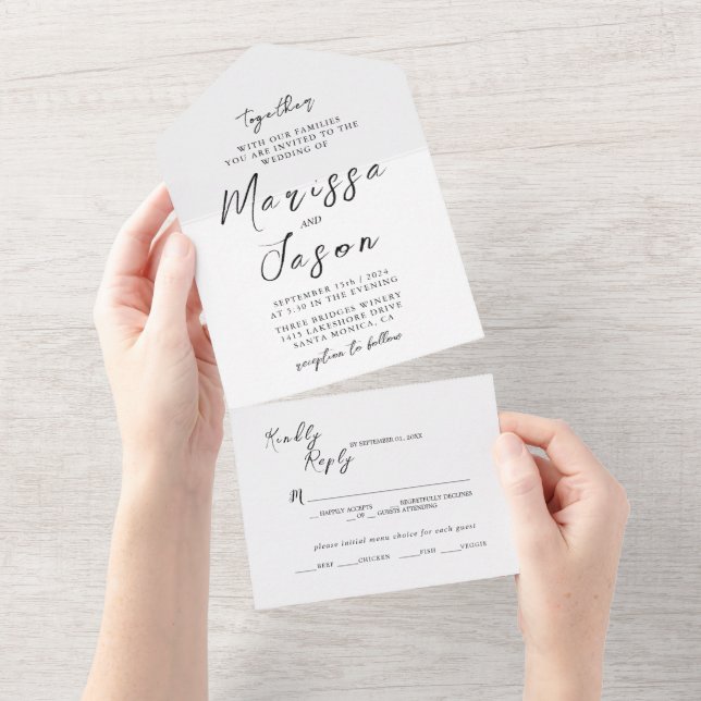 Simple and Elegant Black and White Wedding   All In One Invitation (Tearaway)