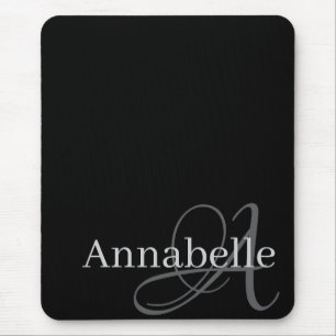 Simple and Elegant Black Monogram and Name  Mouse Pad