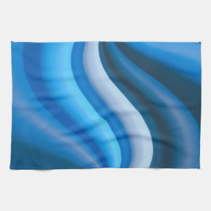 Simple and Elegant Blue Abstract Waves Stripes Kitchen Towel